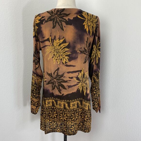 Putri Diana Batik Brown Tunic Blouse Top Med Long Sleeves Boho Whimsy Fairy Goth - Picture 8 of 10